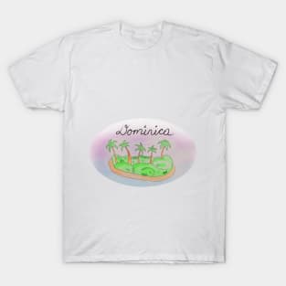 Dominica watercolor Island travel, beach, sea and palm trees. Holidays and vacation, summer and relaxation T-Shirt